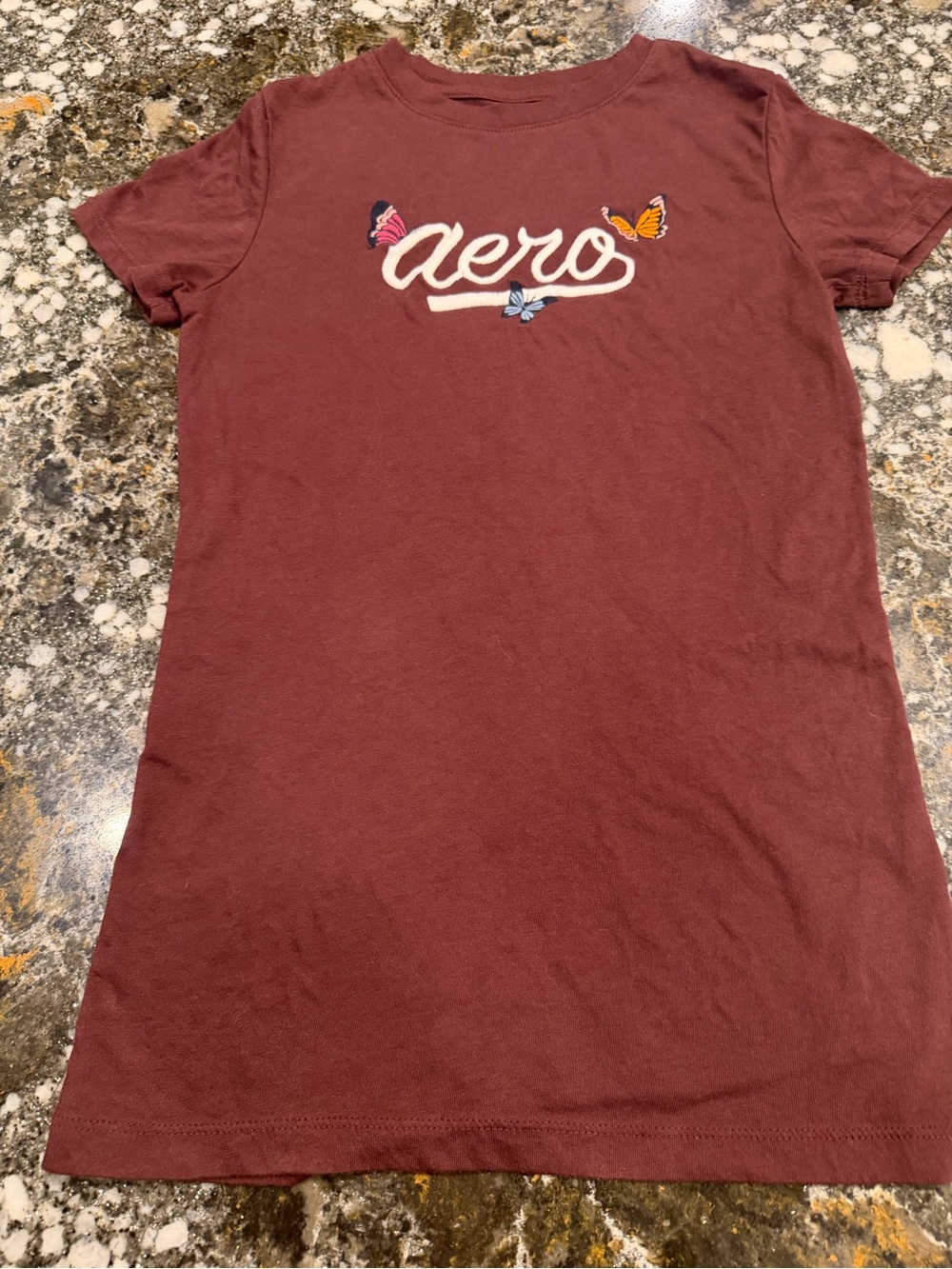 Aeropostale Maroon Short-Sleeve Tee with Butterfly Embroidery